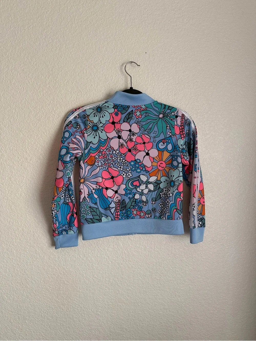 Adidas Girls Fun Floral Print Tricot Track Jacket S 7/8 Multicolor